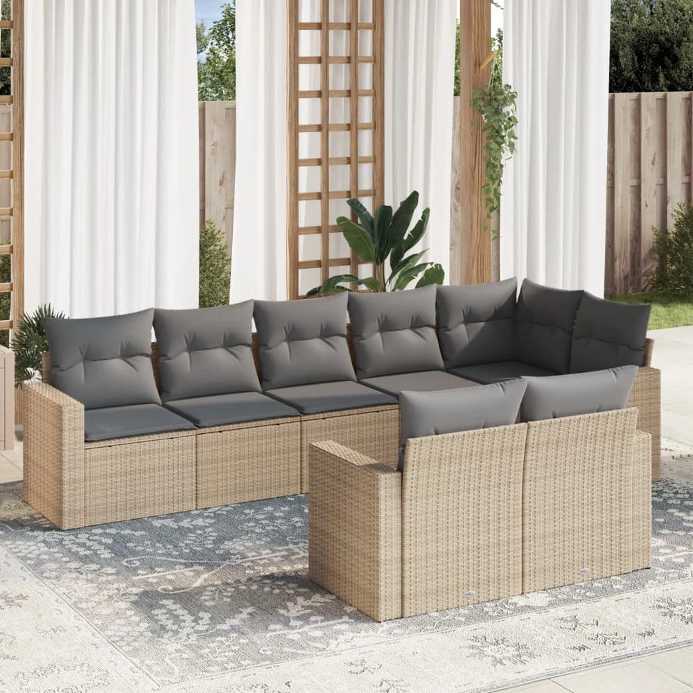 Sofa Sofos komplektas su pagalvėlėmis, 8 dalių, smėlio, poliratanas