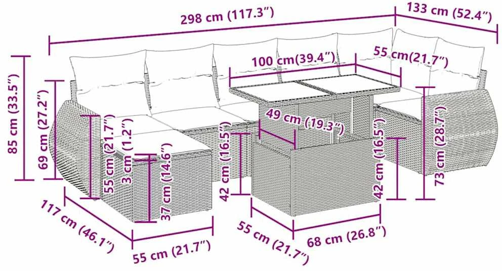 Lauko baldų komplektas Sofos komplektas su pagalvėlėmis, 8 dalių, juodas, poliratanas
