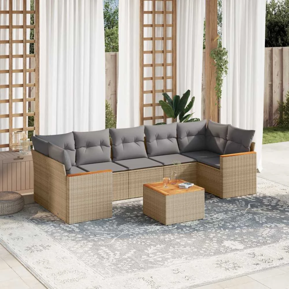 Sofa Sofos komplektas su pagalvėlėmis, 8 dalių, smėlio, poliratanas