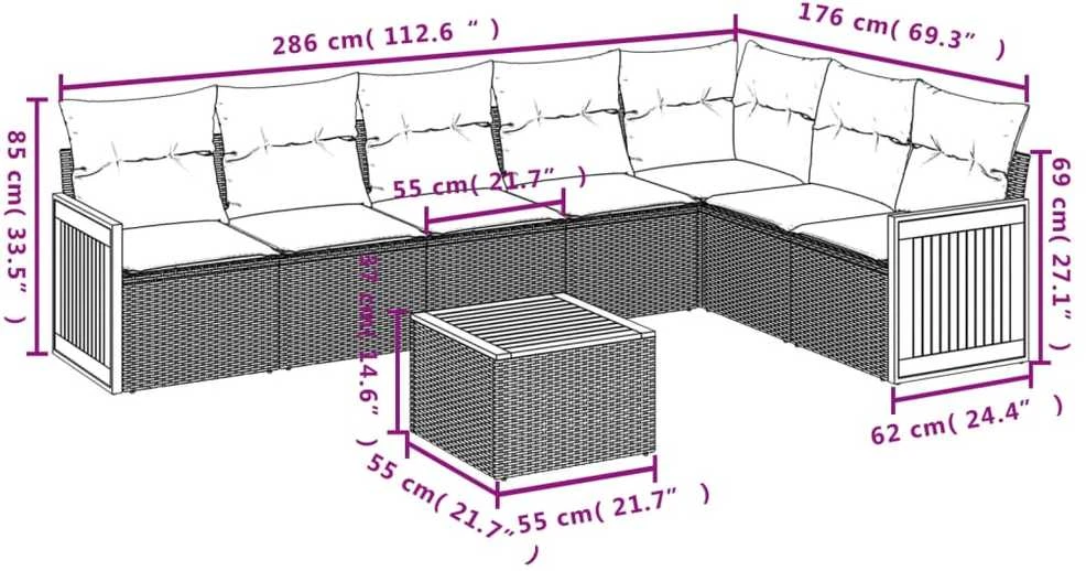 Sofa Sofos komplektas su pagalvėlėmis, 8 dalių, smėlio, poliratanas