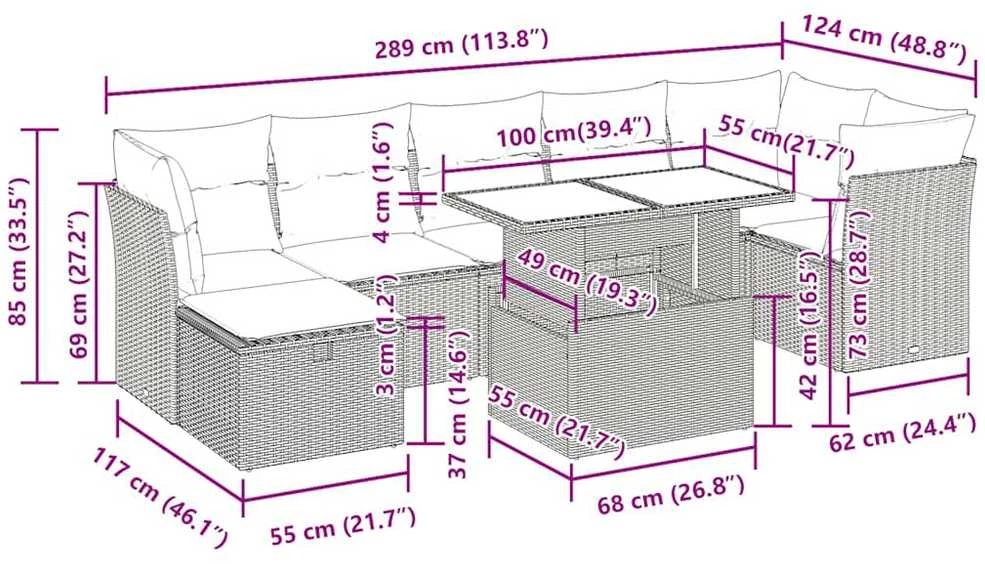 Lauko baldų komplektas Sofos komplektas su pagalvėlėmis, 8 dalių, smėlio, poliratanas