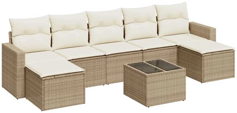 Sofa Sofos komplektas su pagalvėlėmis, 8 dalių, smėlio, poliratanas