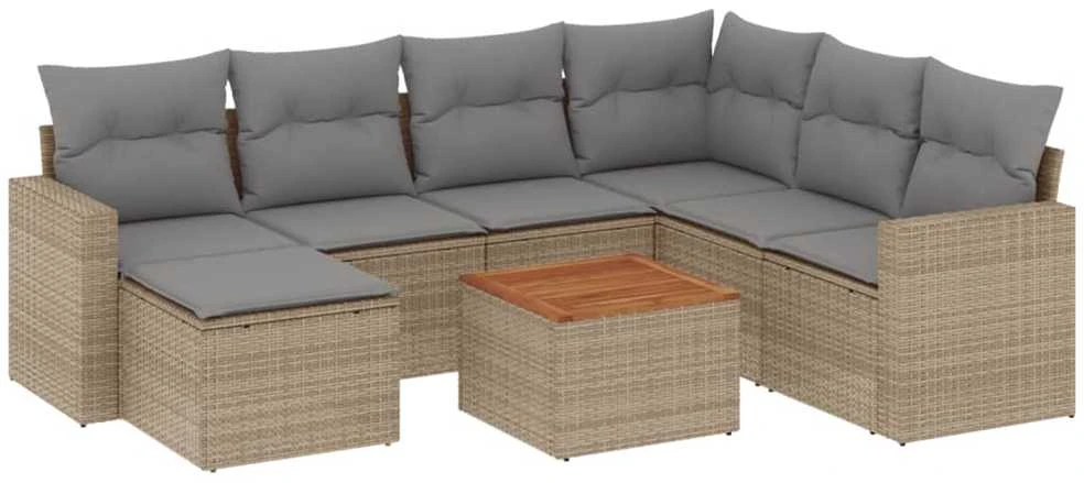 Sofa Sofos komplektas su pagalvėlėmis, 8 dalių, smėlio, poliratanas