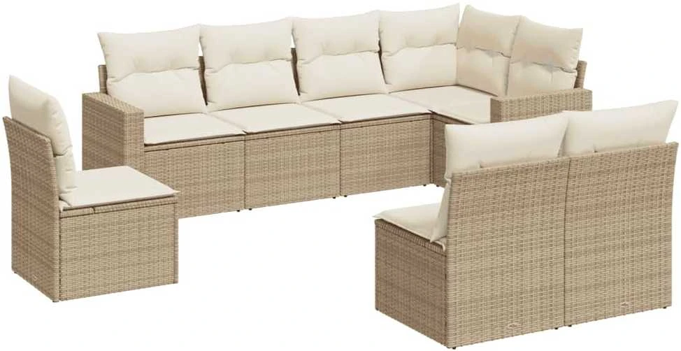 Sofa Sofos komplektas su pagalvėlėmis, 8 dalių, smėlio, poliratanas
