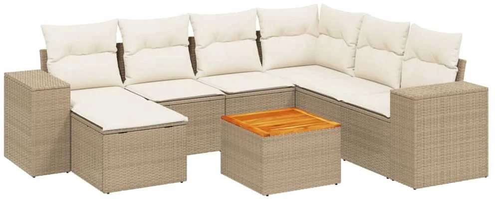 Sofa Sofos komplektas su pagalvėlėmis, 8 dalių, smėlio, poliratanas