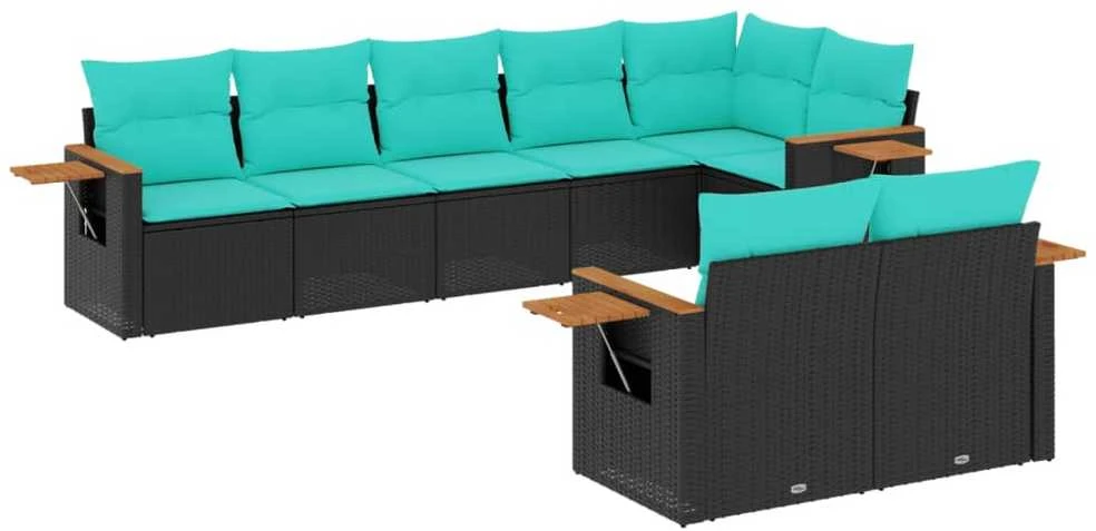 Sofa Sofos komplektas su pagalvėlėmis, 8 dalių, juodas, poliratanas