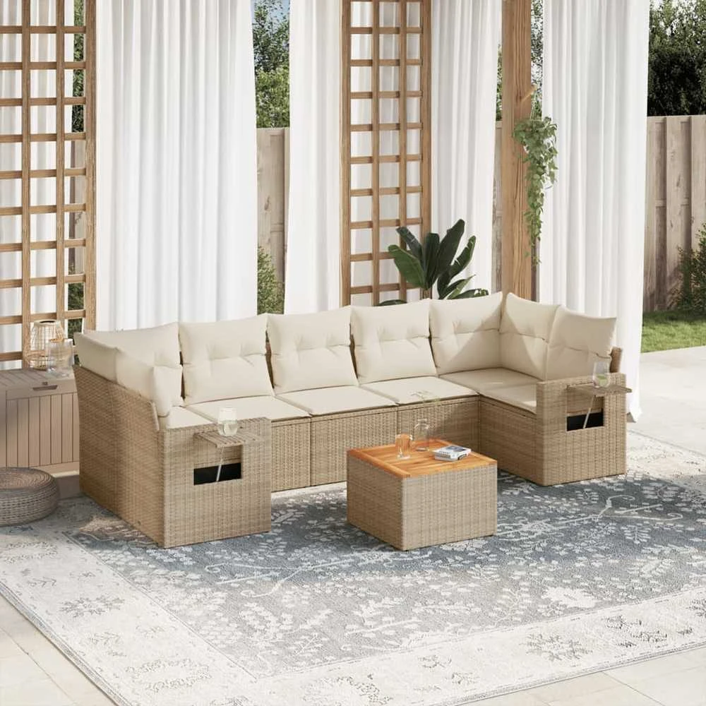 Sofa Sofos komplektas su pagalvėlėmis, 8 dalių, smėlio, poliratanas