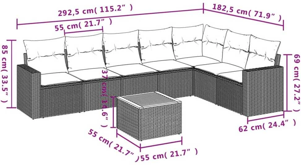 Sofa Sofos komplektas su pagalvėlėmis, 8 dalių, smėlio, poliratanas
