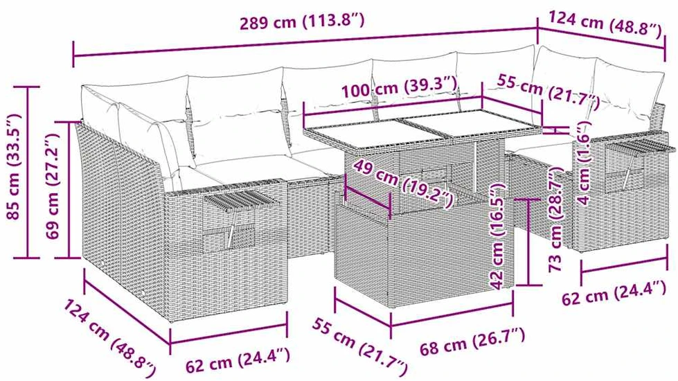 Lauko baldų komplektas Sofos komplektas su pagalvėlėmis, 8 dalių, juodas, poliratanas