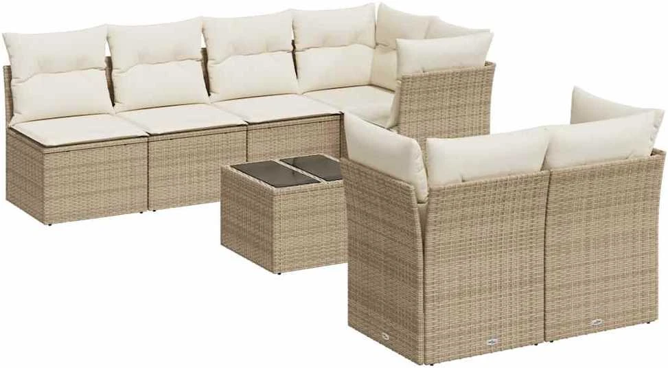 Sofa Sofos komplektas su pagalvėlėmis, 8 dalių, smėlio, poliratanas