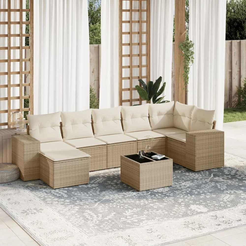 Sofa Sofos komplektas su pagalvėlėmis, 8 dalių, smėlio, poliratanas