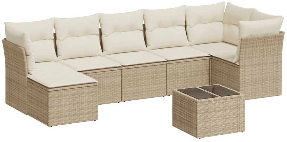 Sofa Sofos komplektas su pagalvėlėmis, 8 dalių, smėlio, poliratanas