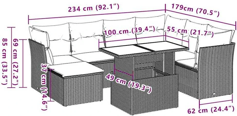 Lauko baldų komplektas Sofos komplektas su pagalvėlėmis, 8 dalių, juodas, poliratanas