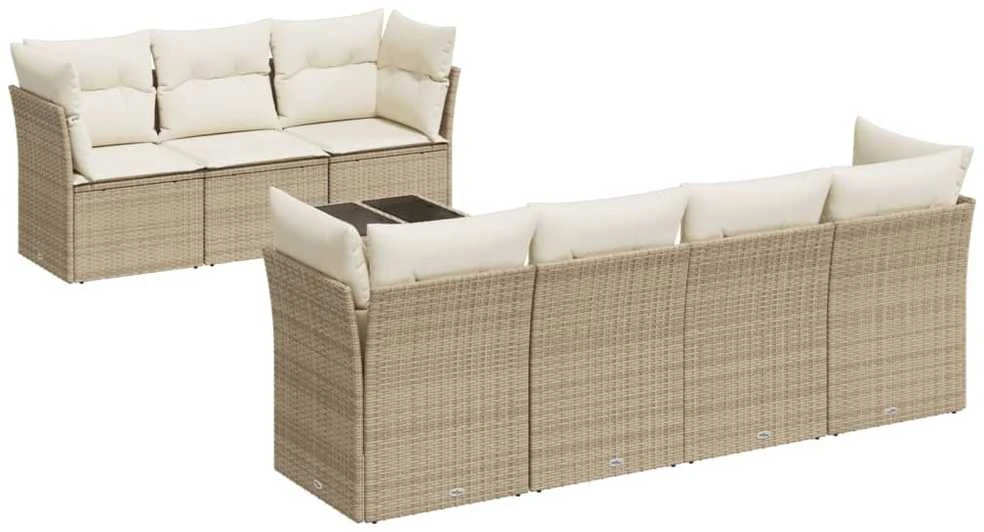 Sofa Sofos komplektas su pagalvėlėmis, 8 dalių, smėlio, poliratanas