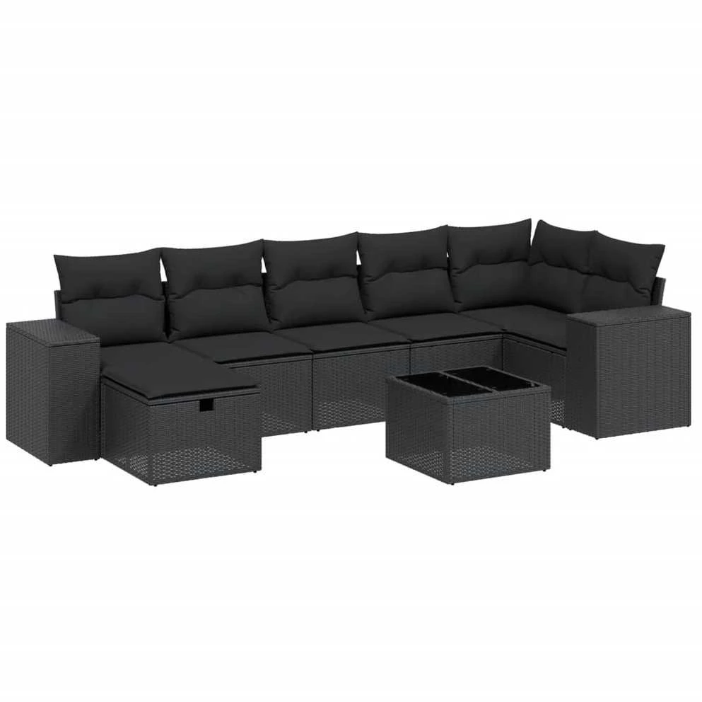 Sofa Sofos komplektas su pagalvėlėmis, 8 dalių, juodas, poliratanas