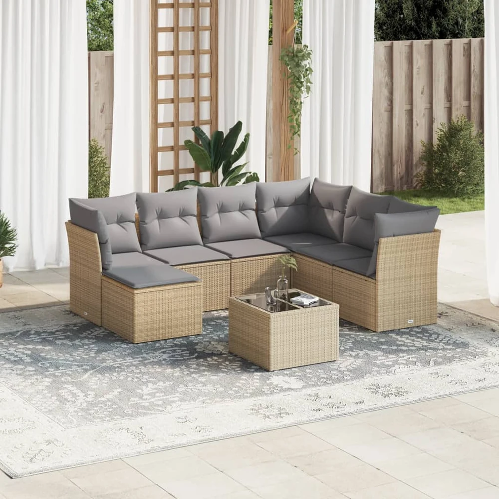 Sofa Sofos komplektas su pagalvėlėmis, 8 dalių, smėlio, poliratanas