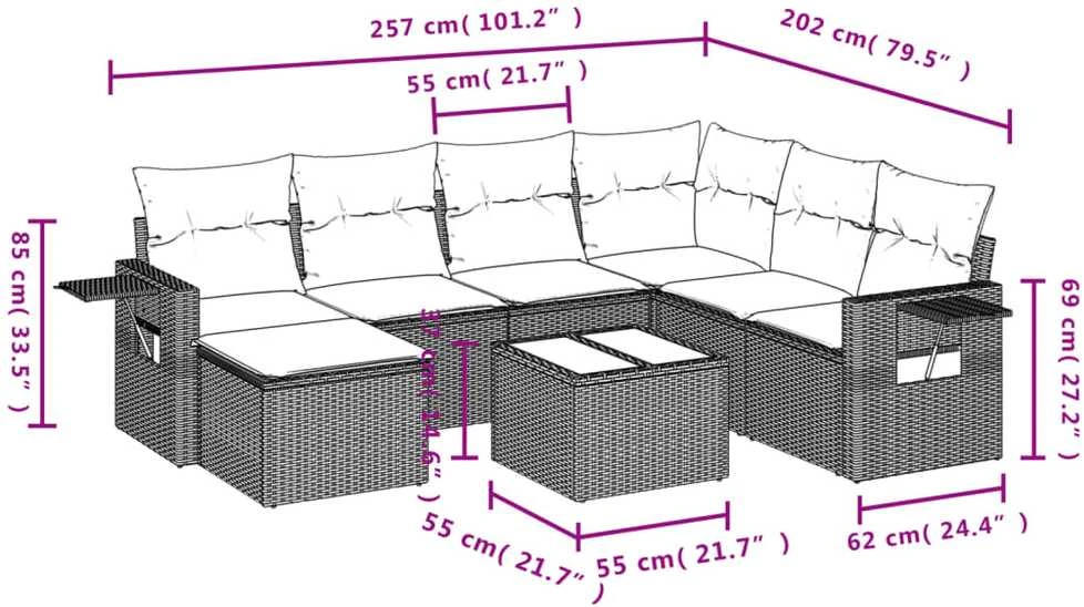 Sofa Sofos komplektas su pagalvėlėmis, 8 dalių, smėlio, poliratanas