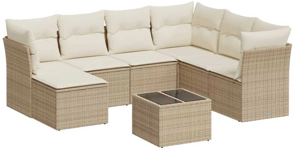 Sofa Sofos komplektas su pagalvėlėmis, 8 dalių, smėlio, poliratanas