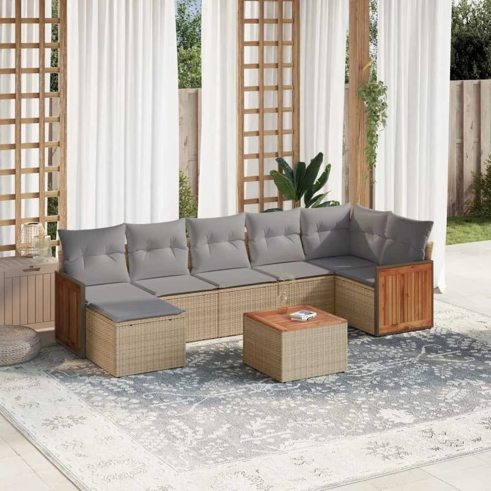 Sofa Sofos komplektas su pagalvėlėmis, 8 dalių, smėlio, poliratanas