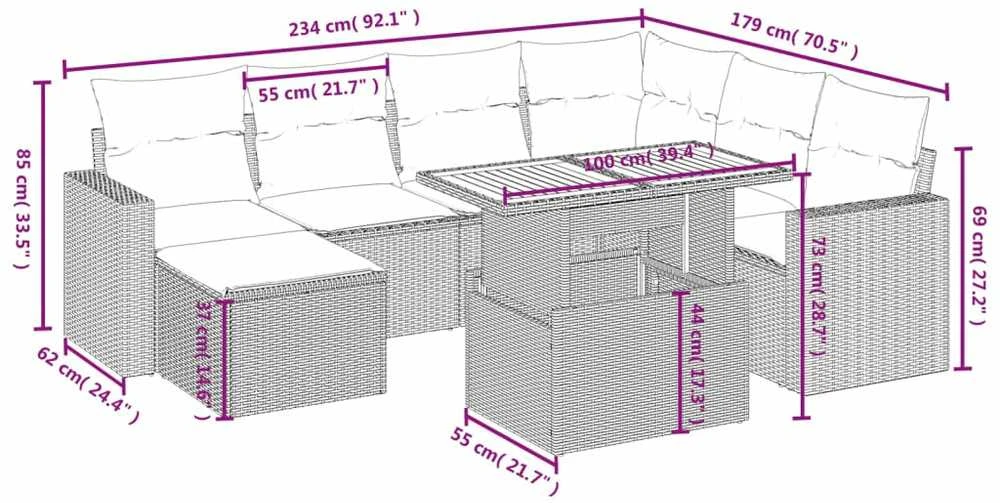 Lauko baldų komplektas Sofos komplektas su pagalvėlėmis, 8 dalių, juodas, poliratanas