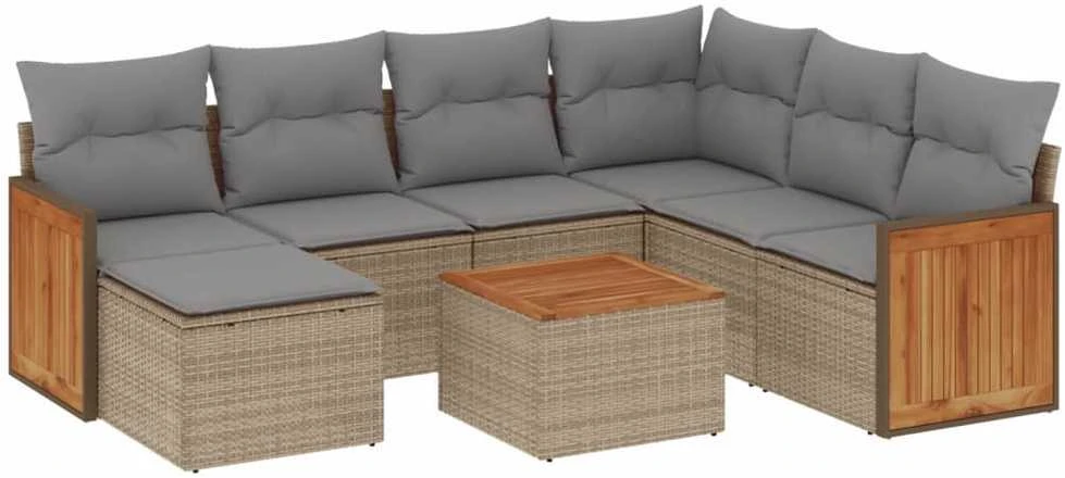 Sofa Sofos komplektas su pagalvėlėmis, 8 dalių, smėlio, poliratanas