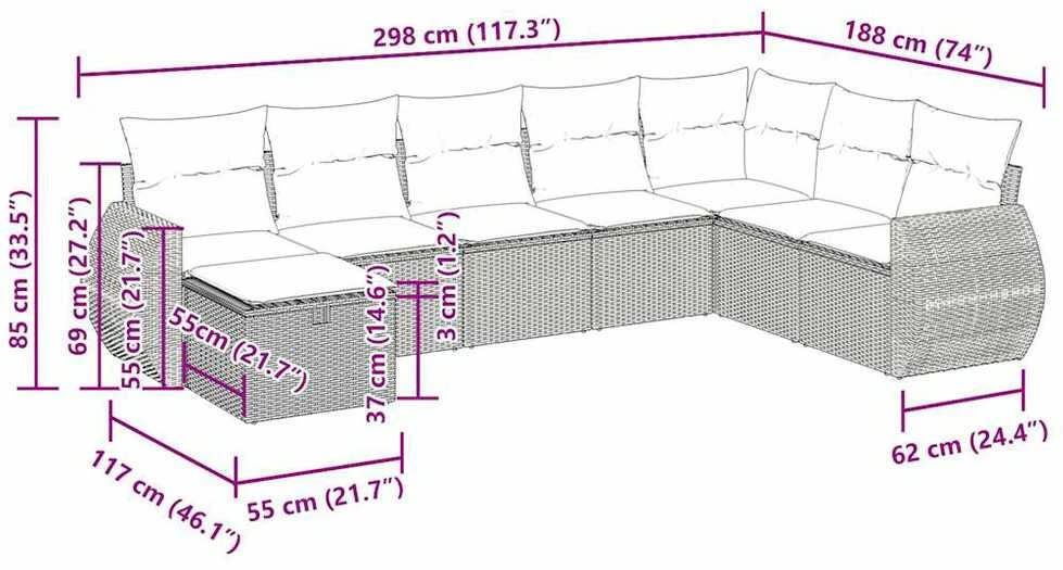 Lauko baldų komplektas Sofos komplektas su pagalvėlėmis, 8 dalių, smėlio, poliratanas