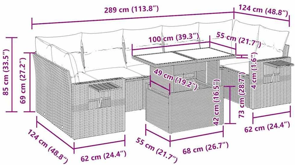 Lauko baldų komplektas Sofos komplektas su pagalvėlėmis, 8 dalių, juodas, poliratanas