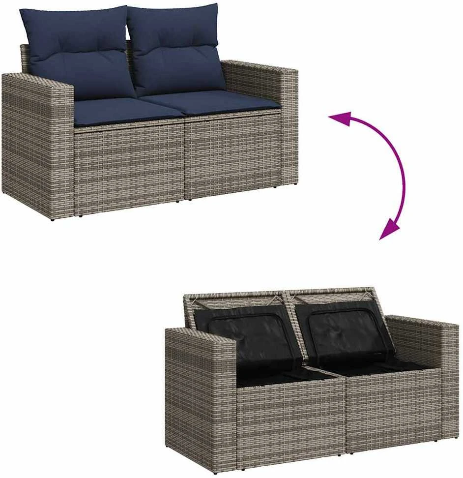 Sofos komplektas su pagalvėlėmis, 8 dalių, pilkas, poliratanas