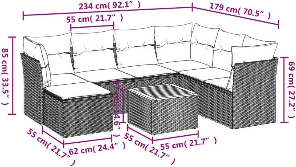 Sofa Sofos komplektas su pagalvėlėmis, 8 dalių, smėlio, poliratanas