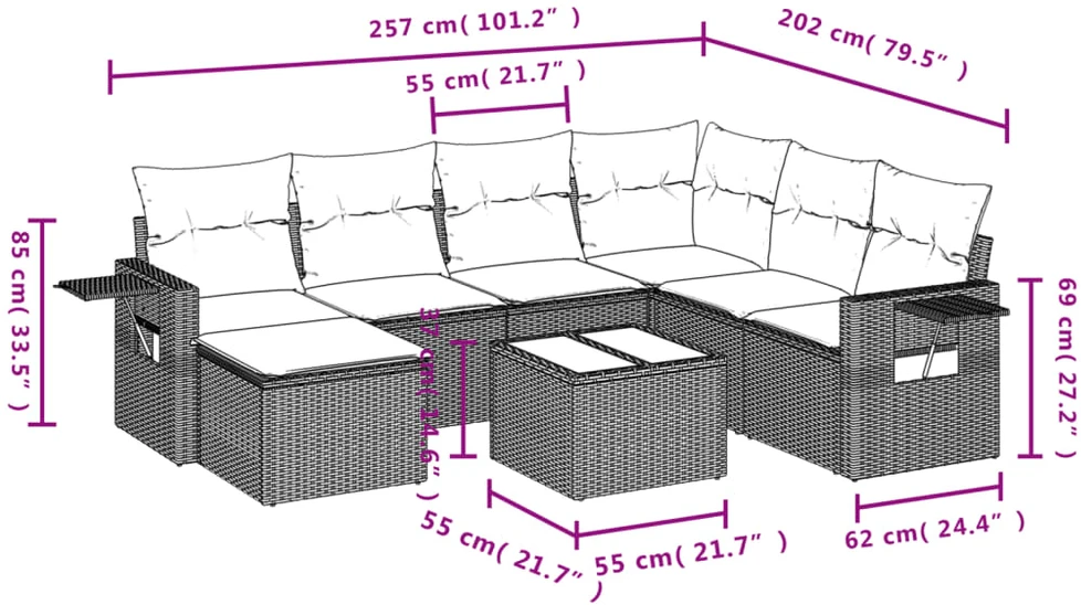 Sofa Sofos komplektas su pagalvėlėmis, 8 dalių, smėlio, poliratanas
