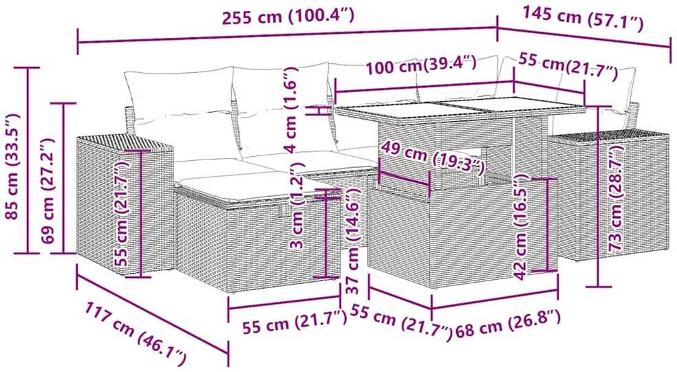 Sofos komplektas su pagalvėlėmis, 8 dalių, juodas, poliratanas