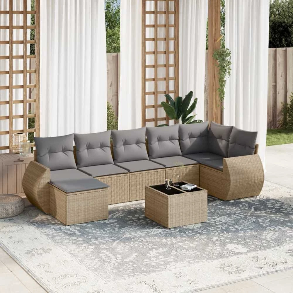 Sofa Sofos komplektas su pagalvėlėmis, 8 dalių, smėlio, poliratanas