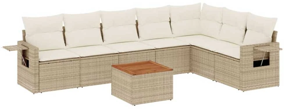 Sofa Sofos komplektas su pagalvėlėmis, 8 dalių, smėlio, poliratanas