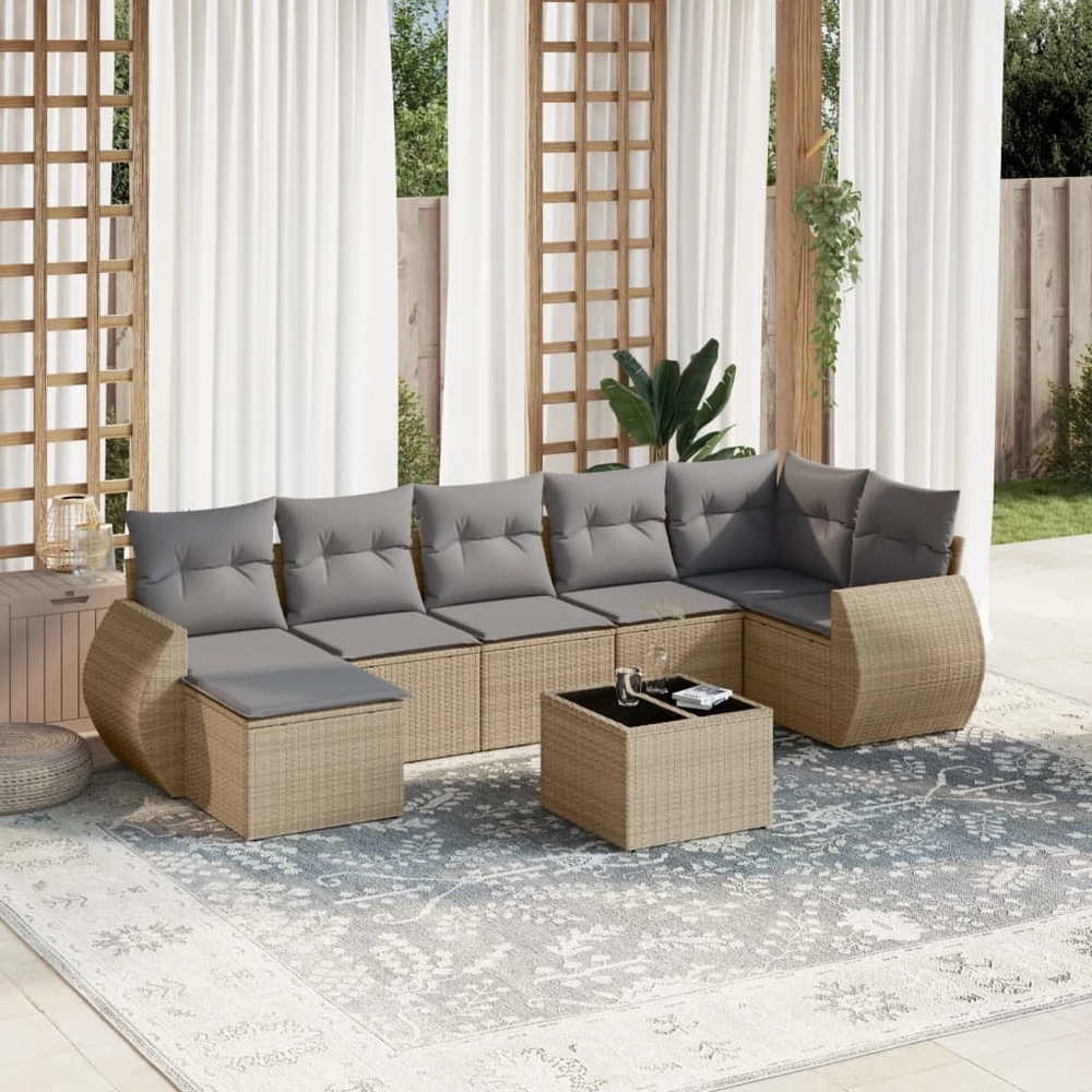 Sofa Sofos komplektas su pagalvėlėmis, 8 dalių, smėlio, poliratanas