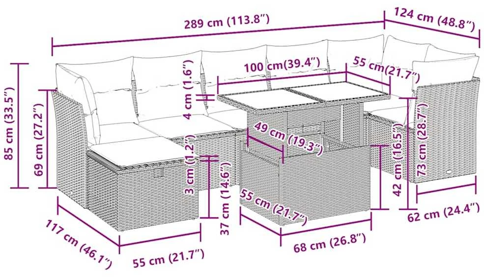 Lauko baldų komplektas Sofos komplektas su pagalvėlėmis, 8 dalių, smėlio, poliratanas