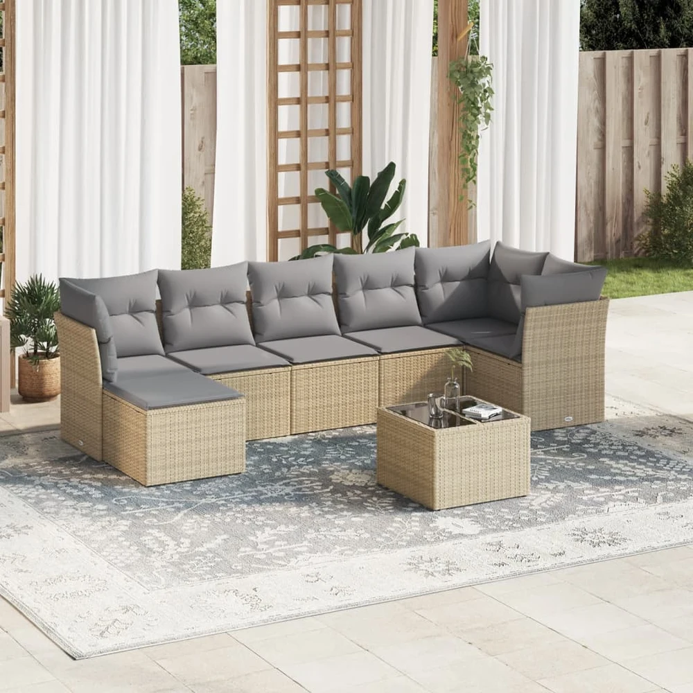 Sofa Sofos komplektas su pagalvėlėmis, 8 dalių, smėlio, poliratanas