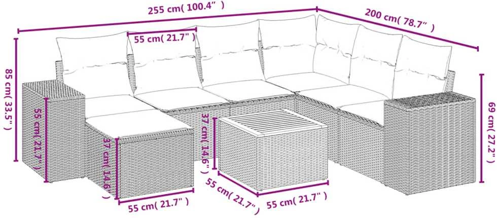 Sofa Sofos komplektas su pagalvėlėmis, 8 dalių, smėlio, poliratanas