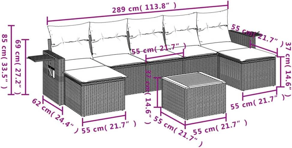 Sofa Sofos komplektas su pagalvėlėmis, 8 dalių, smėlio, poliratanas