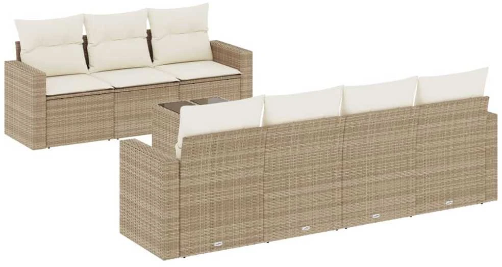 Sofa Sofos komplektas su pagalvėlėmis, 8 dalių, smėlio, poliratanas