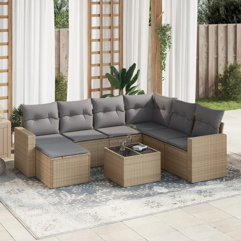 Sofa Sofos komplektas su pagalvėlėmis, 8 dalių, smėlio, poliratanas