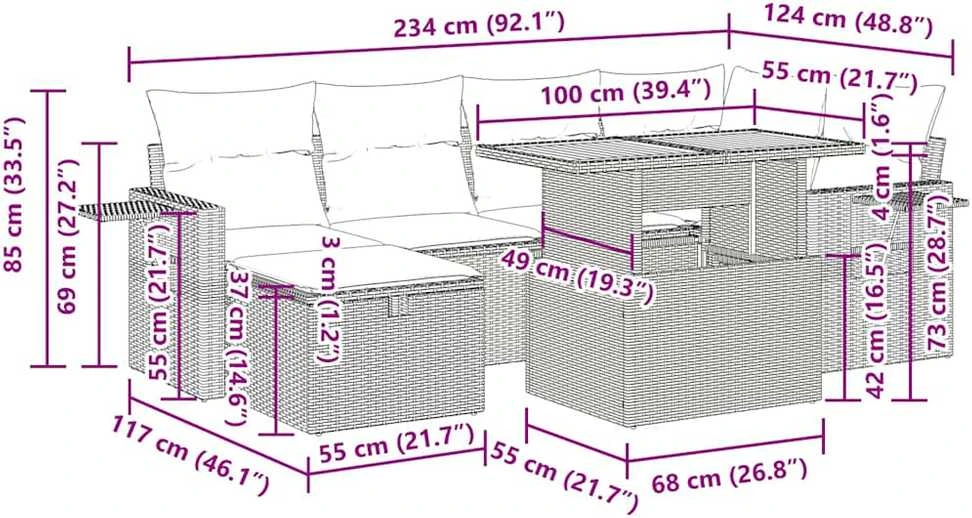 Lauko baldų komplektas Sofos komplektas su pagalvėlėmis, 8 dalių, poliratanas/akacija