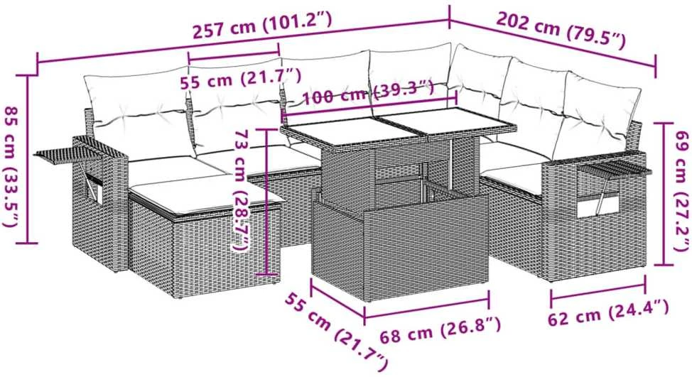 Lauko baldų komplektas Sofos komplektas su pagalvėlėmis, 8 dalių, smėlio, poliratanas