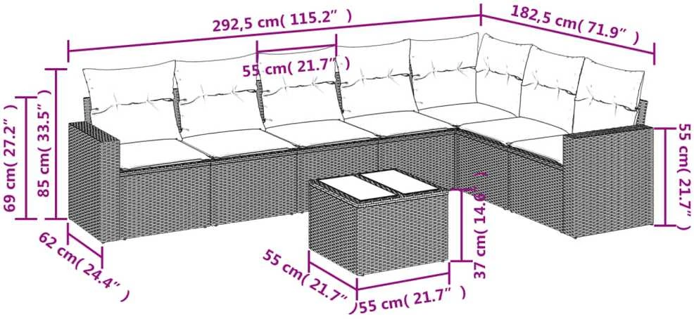 Sofa Sofos komplektas su pagalvėlėmis, 8 dalių, smėlio, poliratanas