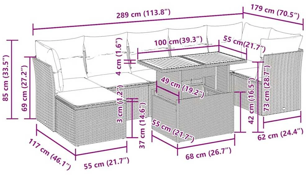 Sofa Sofos komplektas su pagalvėlėmis, 8 dalių, juodas, poliratanas