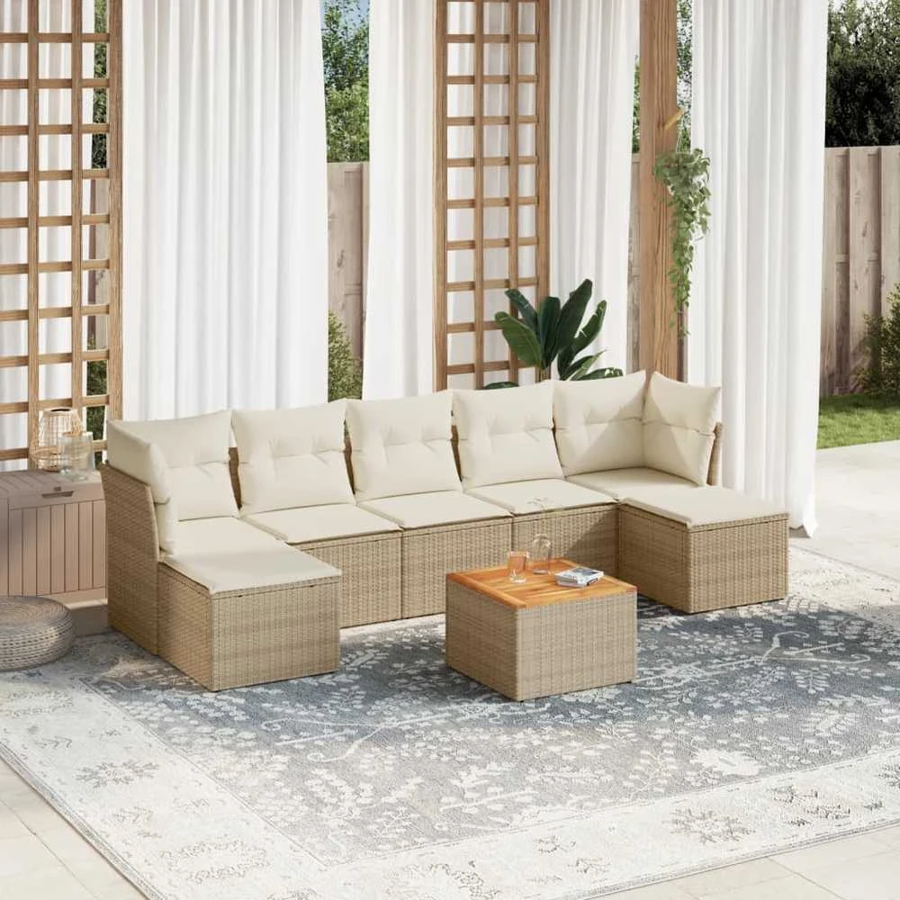 Sofa Sofos komplektas su pagalvėlėmis, 8 dalių, smėlio, poliratanas
