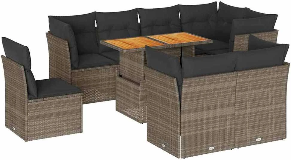 Sofa Sofos komplektas su pagalvėlėmis, 9 dalių, pilkas, poliratanas