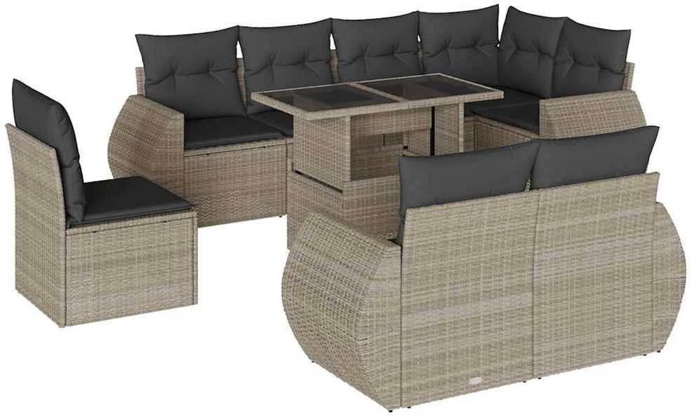 Sofa Sofos komplektas su pagalvėlėmis, 9 dalių, pilkas, poliratanas