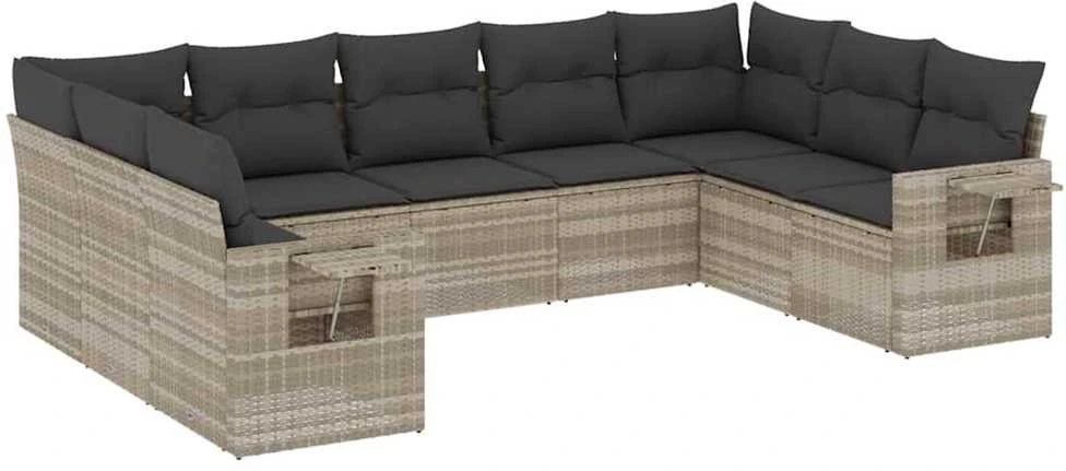Sofa Sofos komplektas su pagalvėlėmis, 9 dalių, pilkas, poliratanas