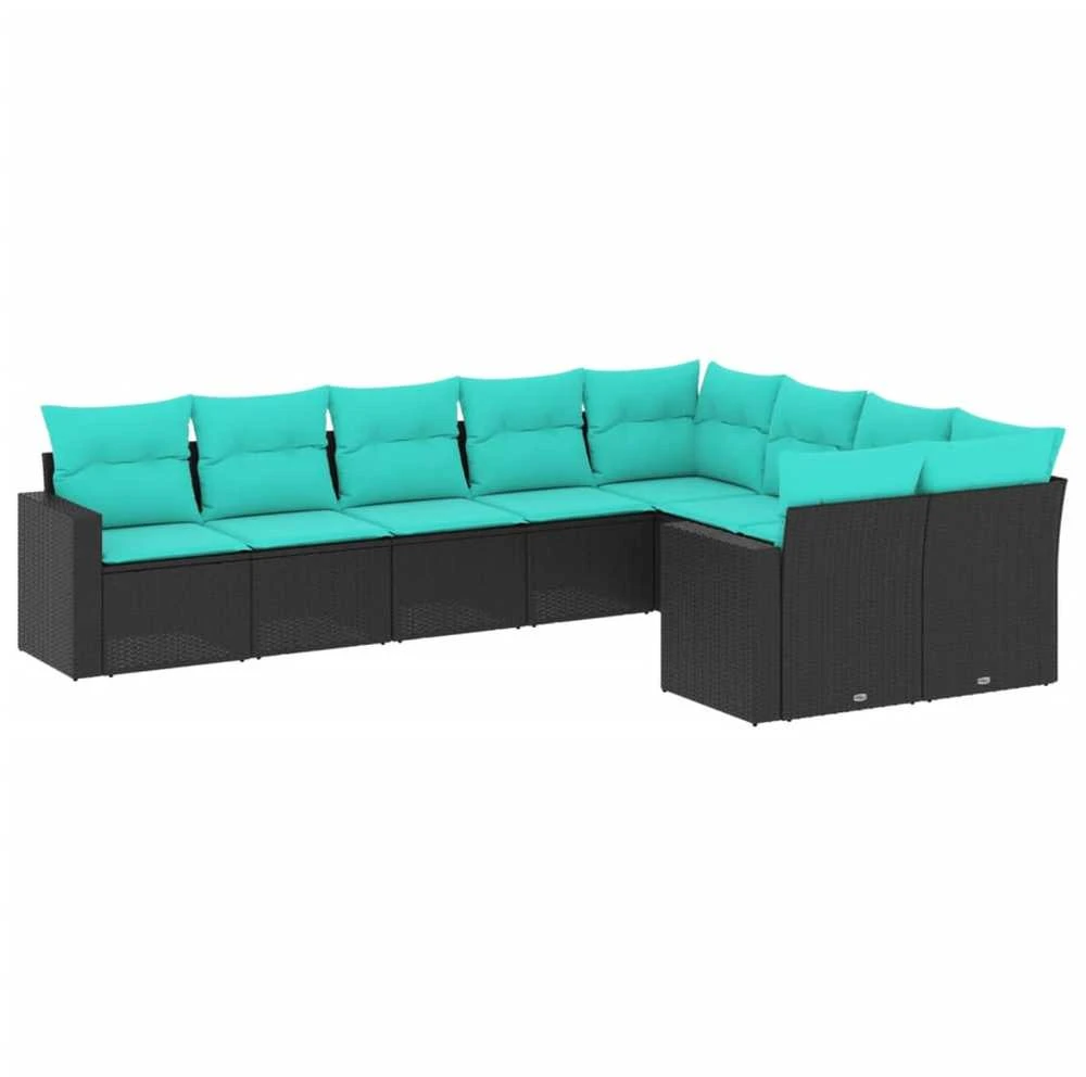 Sofa Sofos komplektas su pagalvėlėmis, 9 dalių, juodas, poliratanas