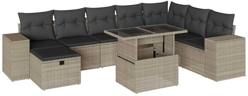Sofa Sofos komplektas su pagalvėlėmis, 9 dalių, pilkas, poliratanas